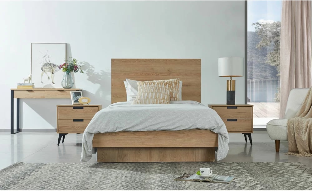 Komodinë NEON me 2 sirtarë, natyrale, 58x39x55