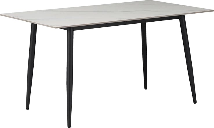 Tavolinë ngrënieje Gustas, gur i sinterizuar, ngjyrë mermeri e bardhë, metal i zi, 160x80x75cm