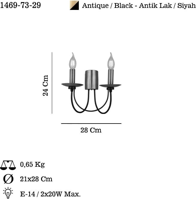 Llambë muri Opviq, Dofa - 73-29, metalike, ngjyrë antike dhe e zezë