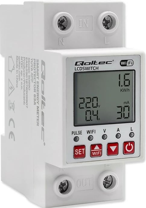 Relé inteligjente Qoltec 50990 me matës energjie, Wi-Fi, Timer, e bardhë