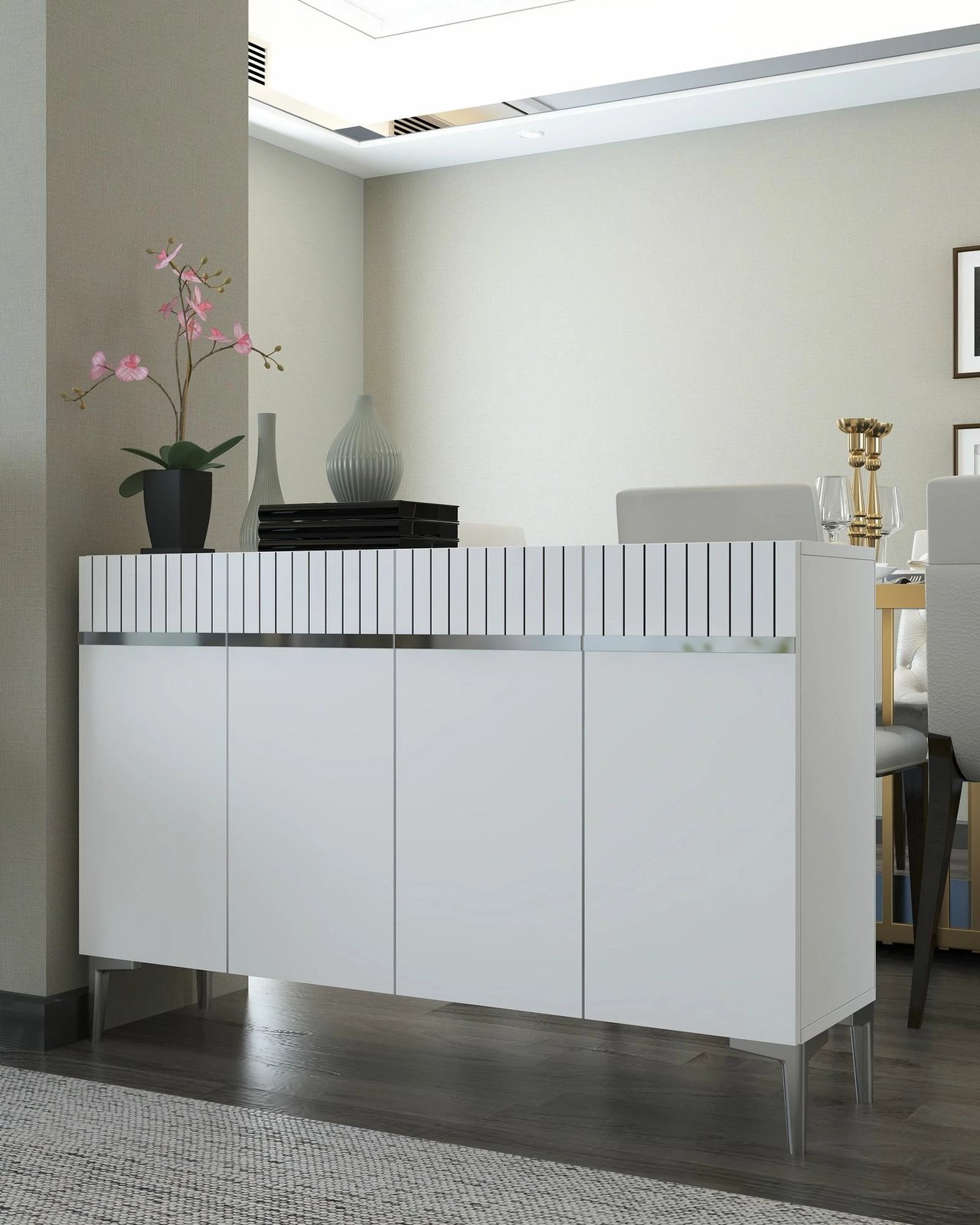 Konsolë Skye Decor, e bardhë, argjend