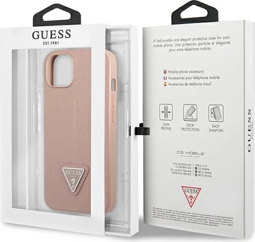 Mbështjellës Guess GUHCP14MPSATLP për iPhone 14 Plus 6.7", SaffianoTriangle Logo, Rozë