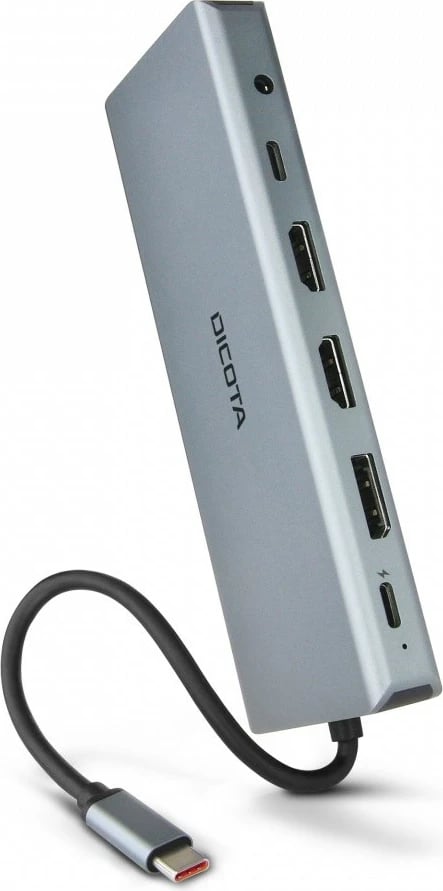 Stacion dokimi USB-C, DICOTA D32065, 13-në-1, 4K HDMI/DP, PD 100W, Gigabit LAN, argjendtë