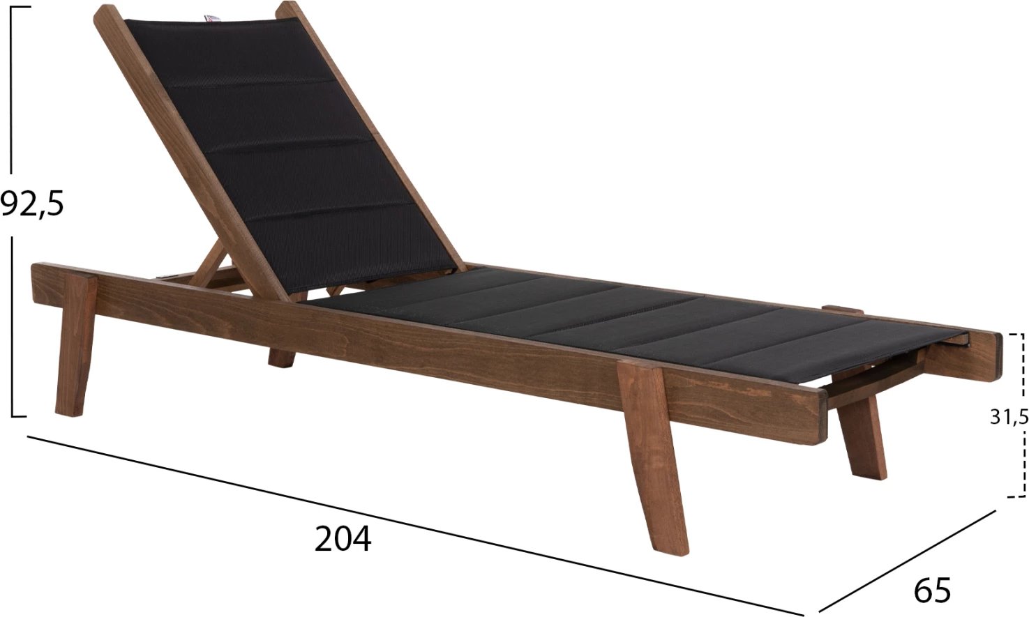 Shezlong plazhi MILOS FH10685.03 dru ahu, ngjyrë arre, mbulesë jastëku tekstilene e zezë 204x65x92,5H cm