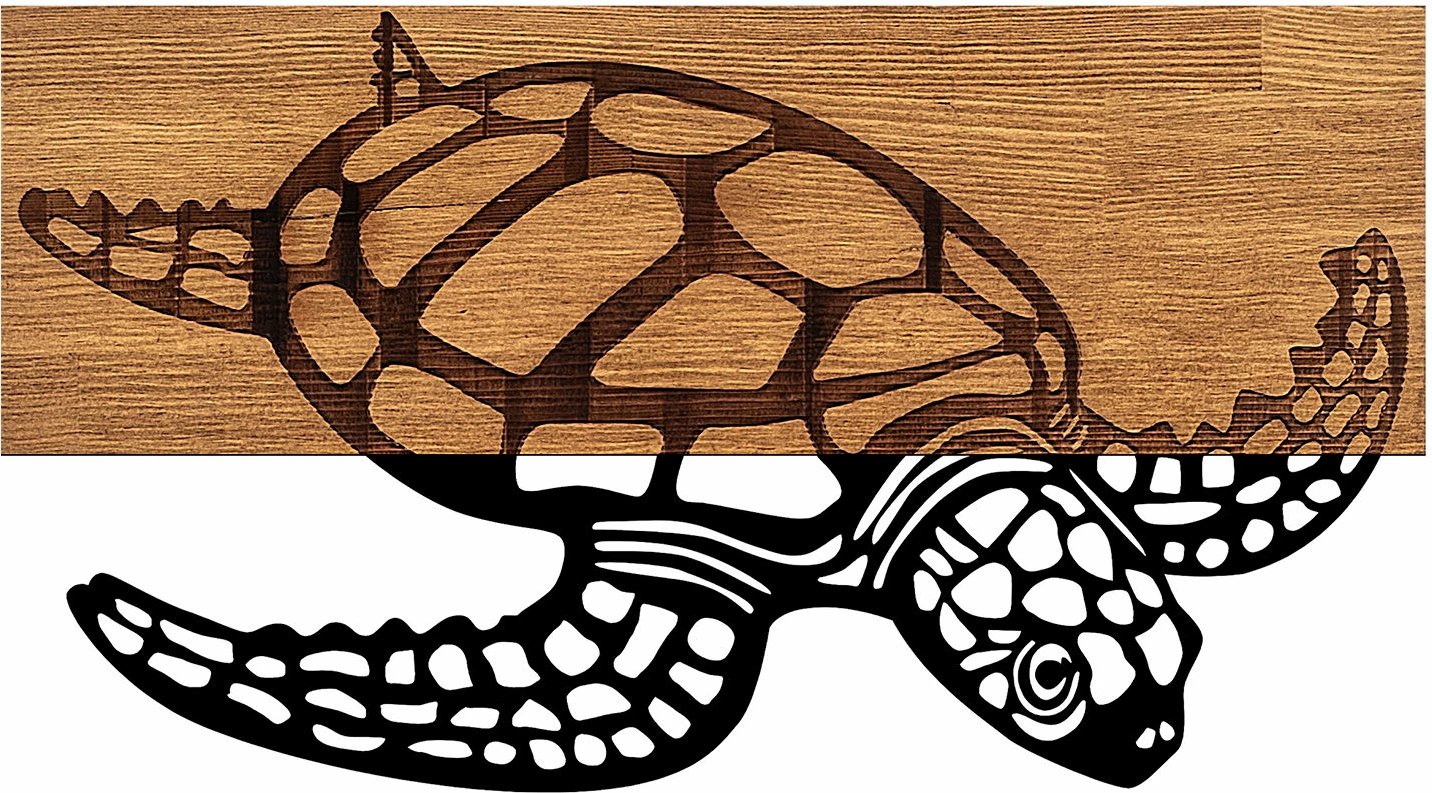 Aksesor dekorativ prej druri për mur, Caretta Caretta, Wallity - 314, ngjyrë e zezë dhe arre, 58x3x32cm