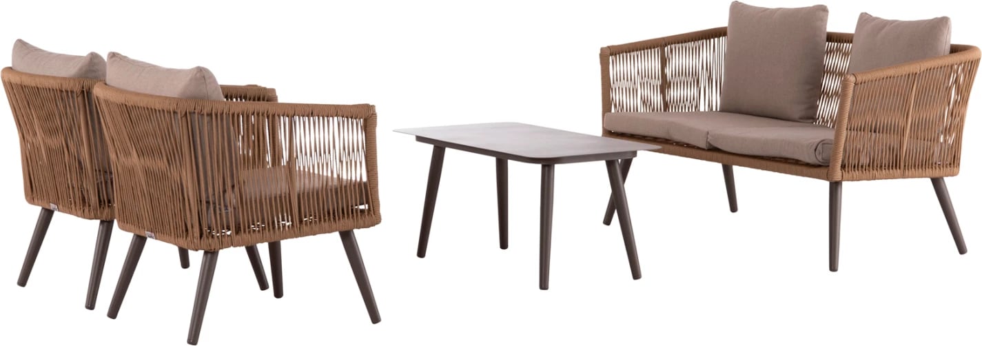 Set lounge për jashtë, 4 pjesë, FREJA FH6057.04, alumin, ratan sintetik, ngjyrë kapuçino & jastëkë bezhë