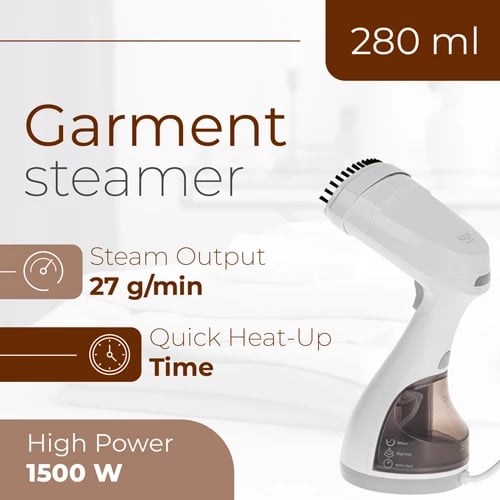 Hekur me avull rrobash, Adler, AD 5042, 1500W, 27 g/min, depozitë 280 ml, ngrohje 30s, kabllo 1.7 m, me furçë, e bardhë