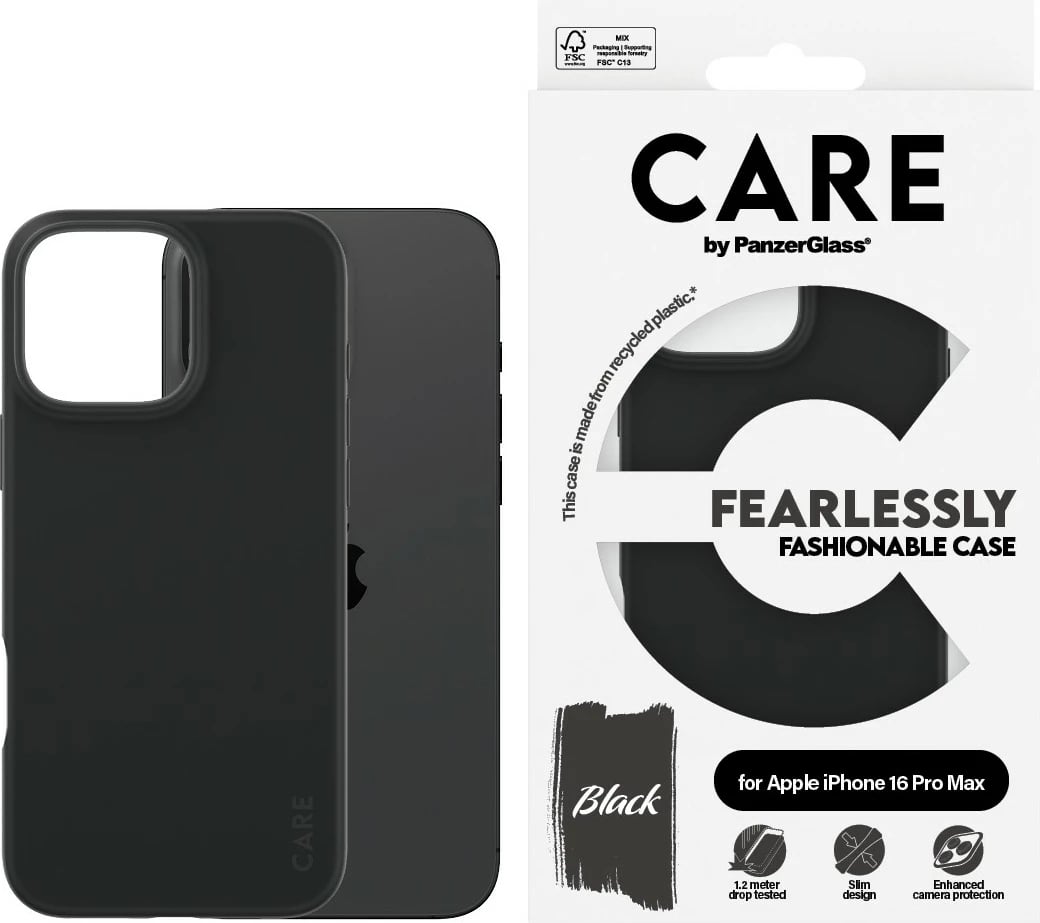 Mbështjellës PanzerGlass CARE Case Fashion për iPhone 16 Pro Max, silikon, i zi