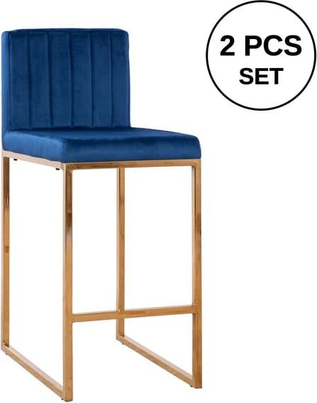 Karrige për bar Piper, kadife blu & kornizë metalike ari FH8525.08 40x49x96cm, set prej 2 copë