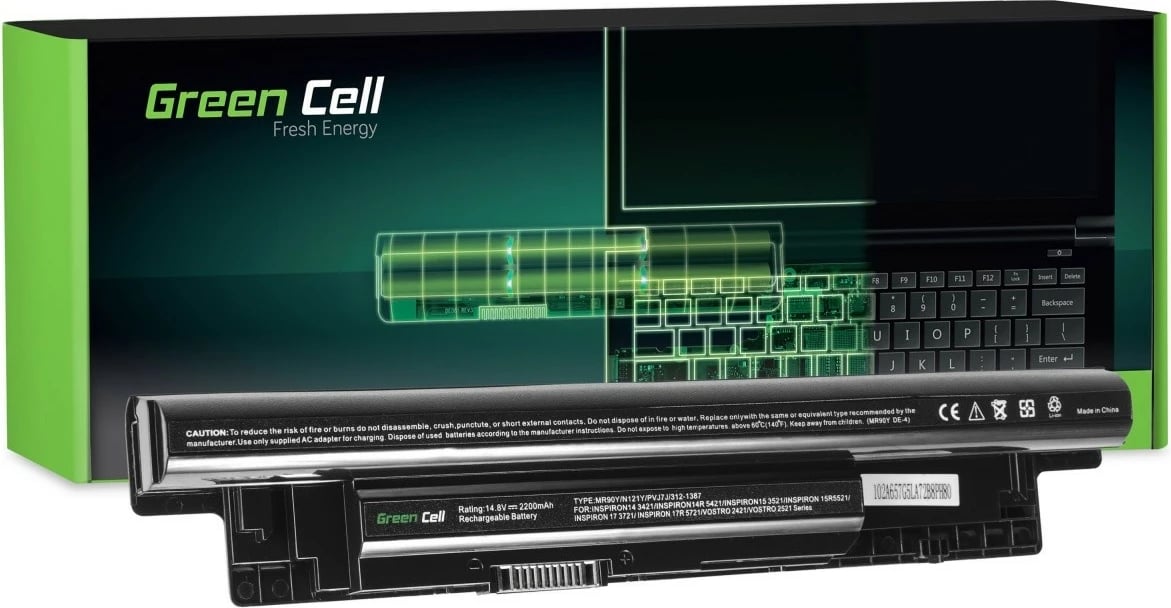 Bateri laptopi Green Cell DE109 për Dell 3521, 14.4V, 2200mAh, e zezë