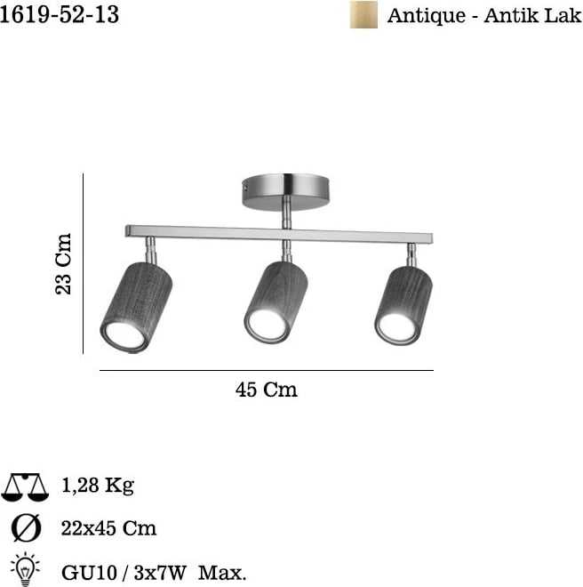 Llambë tavani Opviq, Legno - 52-13, ngjyrë llak antik