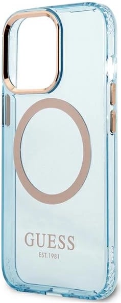 Mbështjellës Guess Gold Outline Translucent MagSafe për iPhone 13 Pro / iPhone 13, Blu