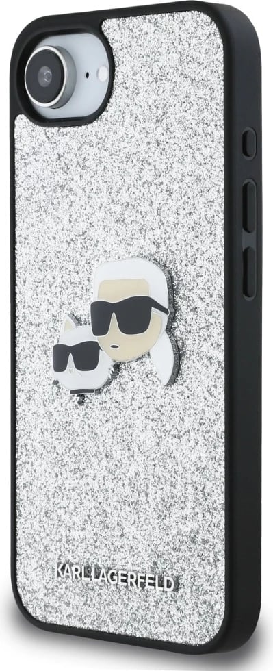 Mbështjellës Karl Lagerfeld Fixed Glitter Ikonik Metal Pin për iPhone 16e, argjendtë