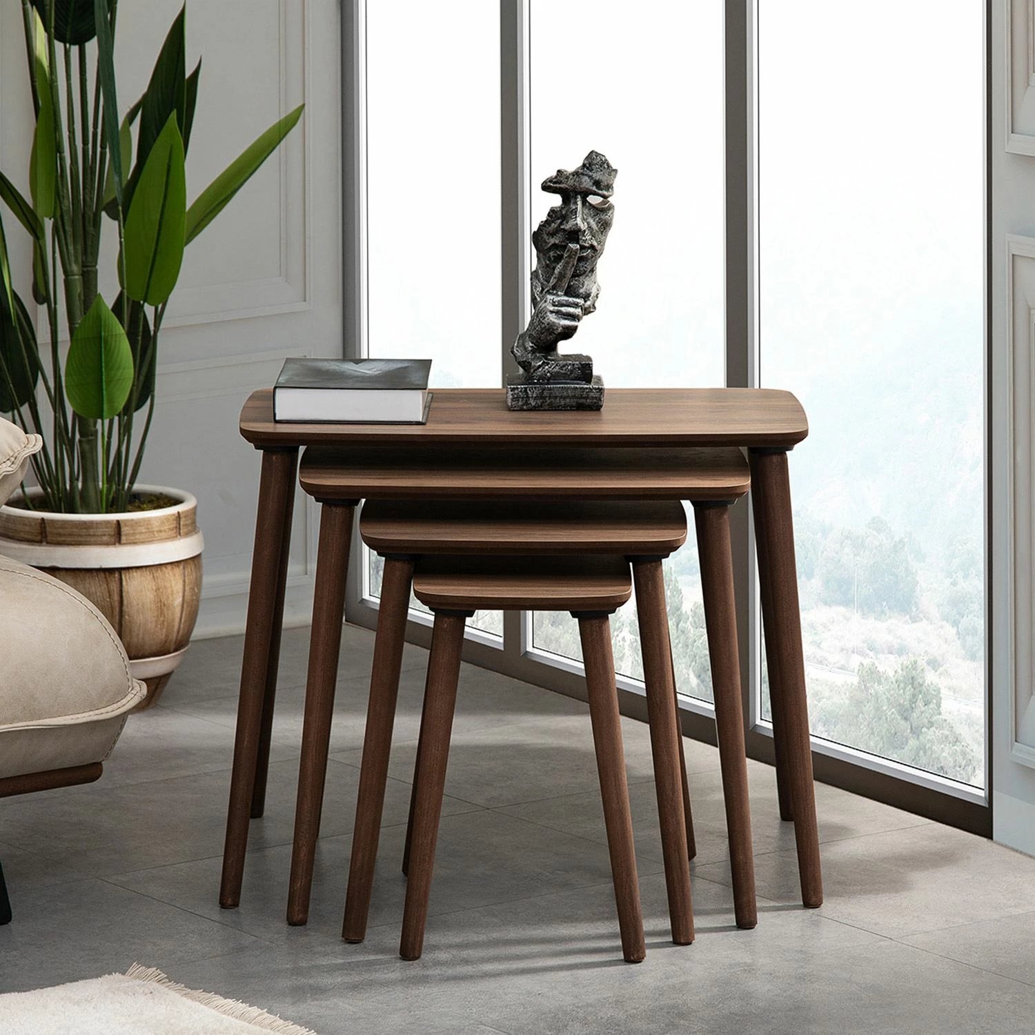 Set tavolinash ndihmëse (4 copë), Skye Decor, ngjyrë arre, Luci