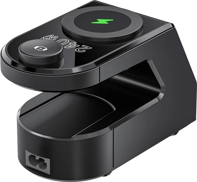 Orë alarmi me karikues 10‑në‑1, BlitzWolf BW-FW10, 4x USB-C + 2x USB-A, 2 karikim pa tela (telefon 15W + smartwatch 5W), PD 3.1 deri 240W, e zezë