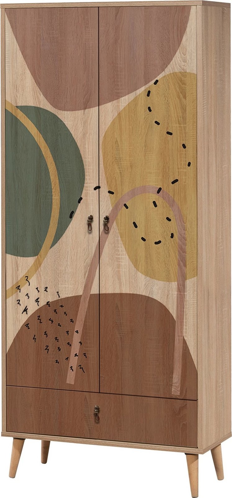 Dollap Hanah Home, model City Gardrop, shumëngjyrësh, me printim abstrakt, 80x190x45cm