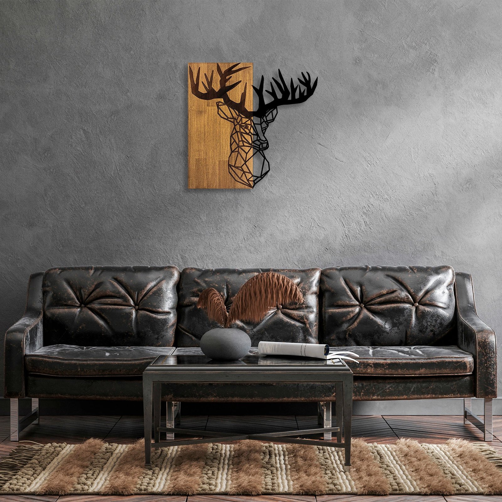 Aksesor dekorativ për mur, dru dhe metal, Wallity MA-285, ngjyrë arre/zezë, 58x60cm