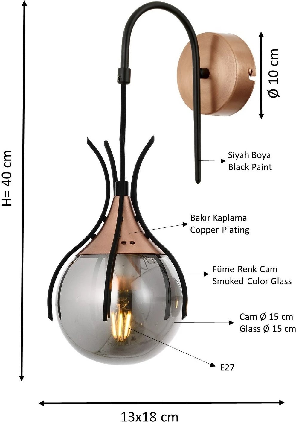 Llambë muri Opviq, AP-1766-1BSY, ngjyrë antike