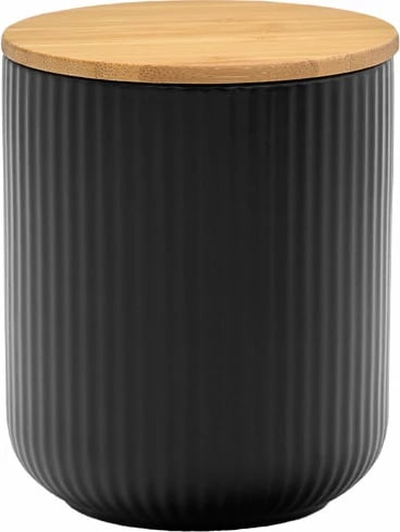 Enë për ruajtje me kapak, porcelan i zi, bambu natyral, 10x10x12cm