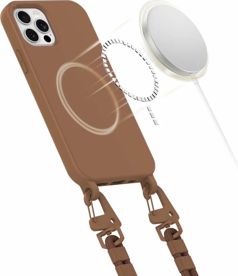 Mbështjellës Tech-Protect Magnecklace për iPhone 12 / 12 Pro, MagSafe, Kafe, me litar
