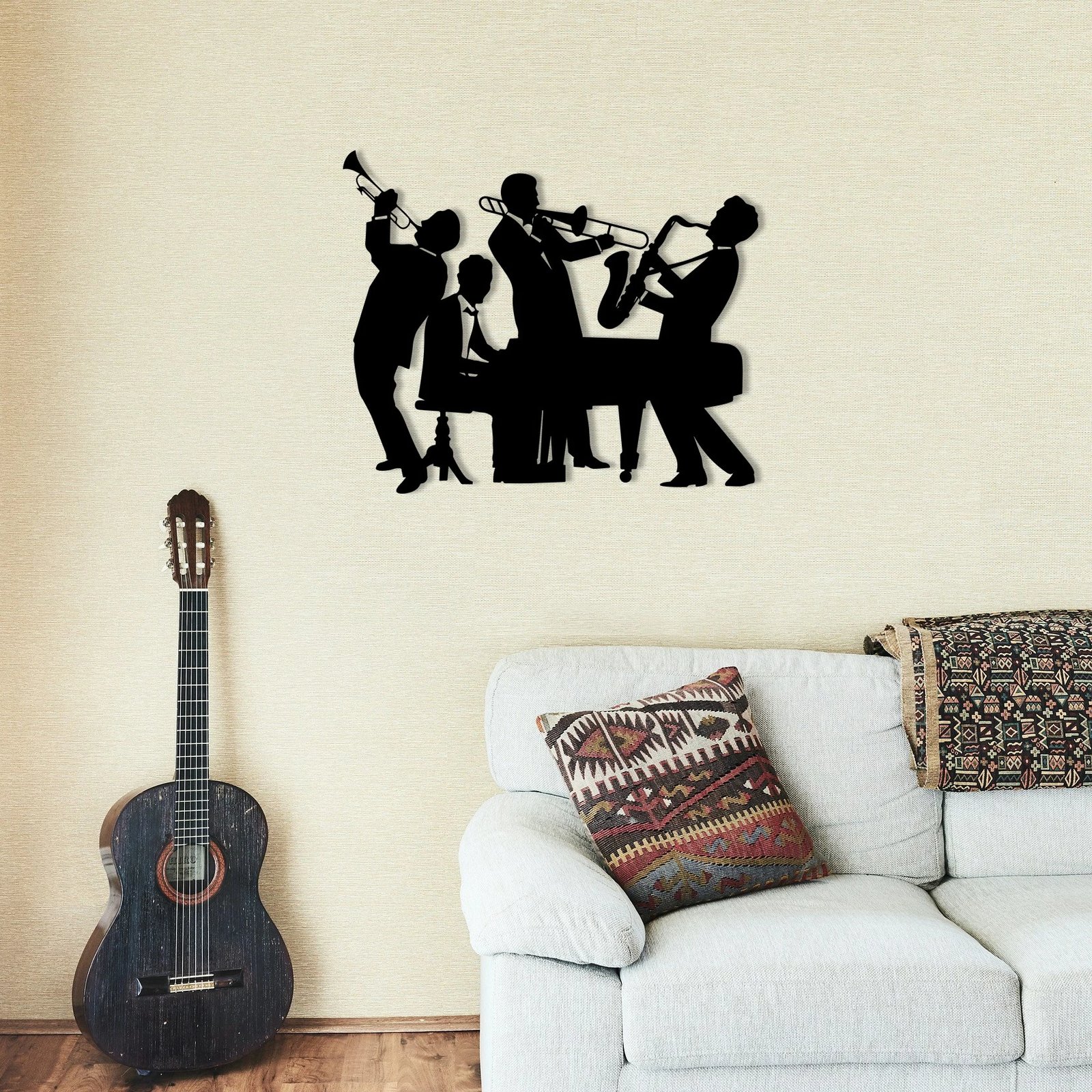 Aksesor dekorativ metalik për mur, Titanic Jazz, Wallity, ngjyrë e zezë