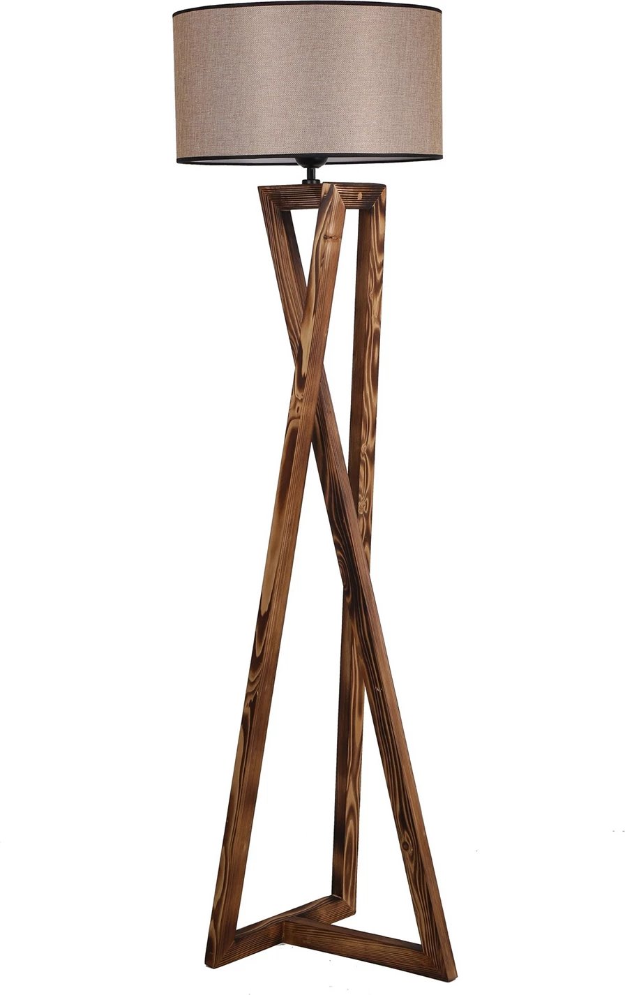 Llambë dyshemeje Opviq, trup druri, abazhur cilindrik, ngjyrë kafe