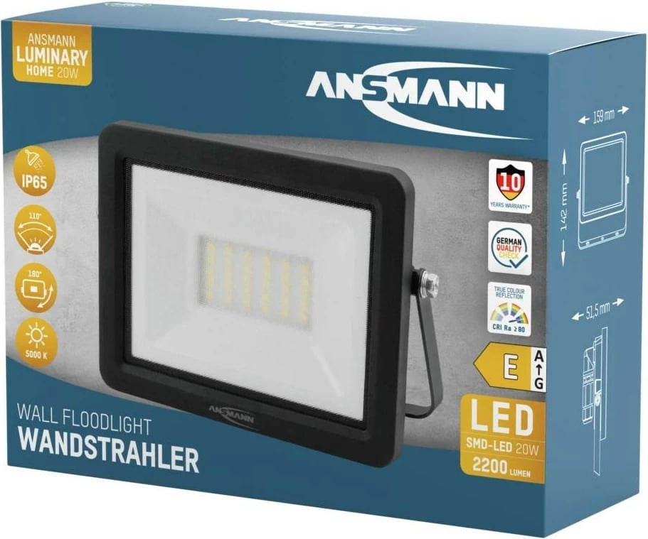 Prozhektor LED Ansmann WFL20W, 20 W, Alumini, IP65, Zi