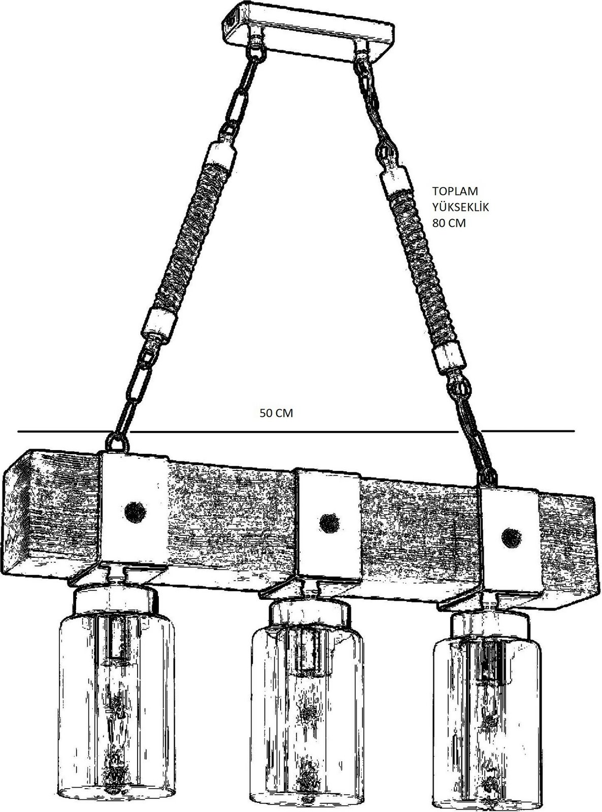 Llambë tavani Opviq Simona, 3 drita, dru bredhi, ngjyrë arre dhe e zezë