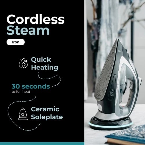 Hekur me avull pa kabllo 2-në-1, Adler AD 5043, 2800W, bazë qeramike 23.5x12 cm, depo uji 300 ml, zi/argjendtë