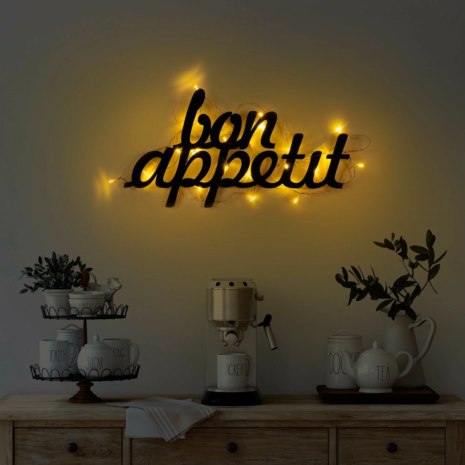 Aksesor dekorativ metalik për mur, Wallity, Bon Appetit 171, ngjyrë e zezë, 30x50cm