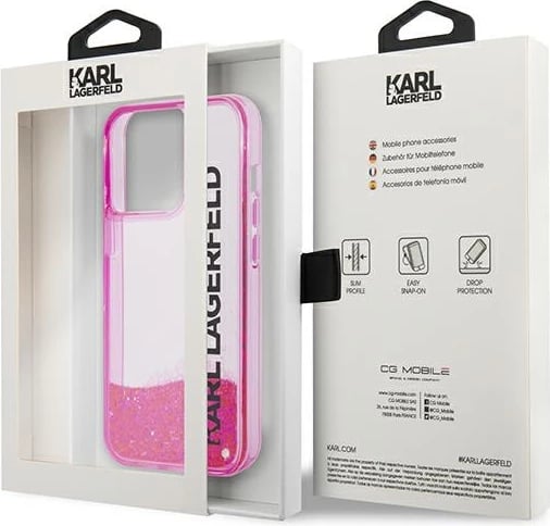 Mbështjellës Karl Lagerfeld KLHCP14XLCKVF për iPhone 14 Pro Max 6.7", rozë, hardcase me glitter