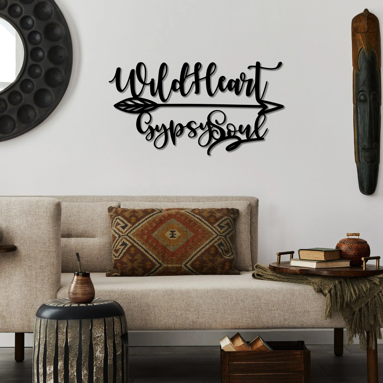 Aksesor dekorativ metalik për mur, Wallity, Wild Heart Gypsy Soul