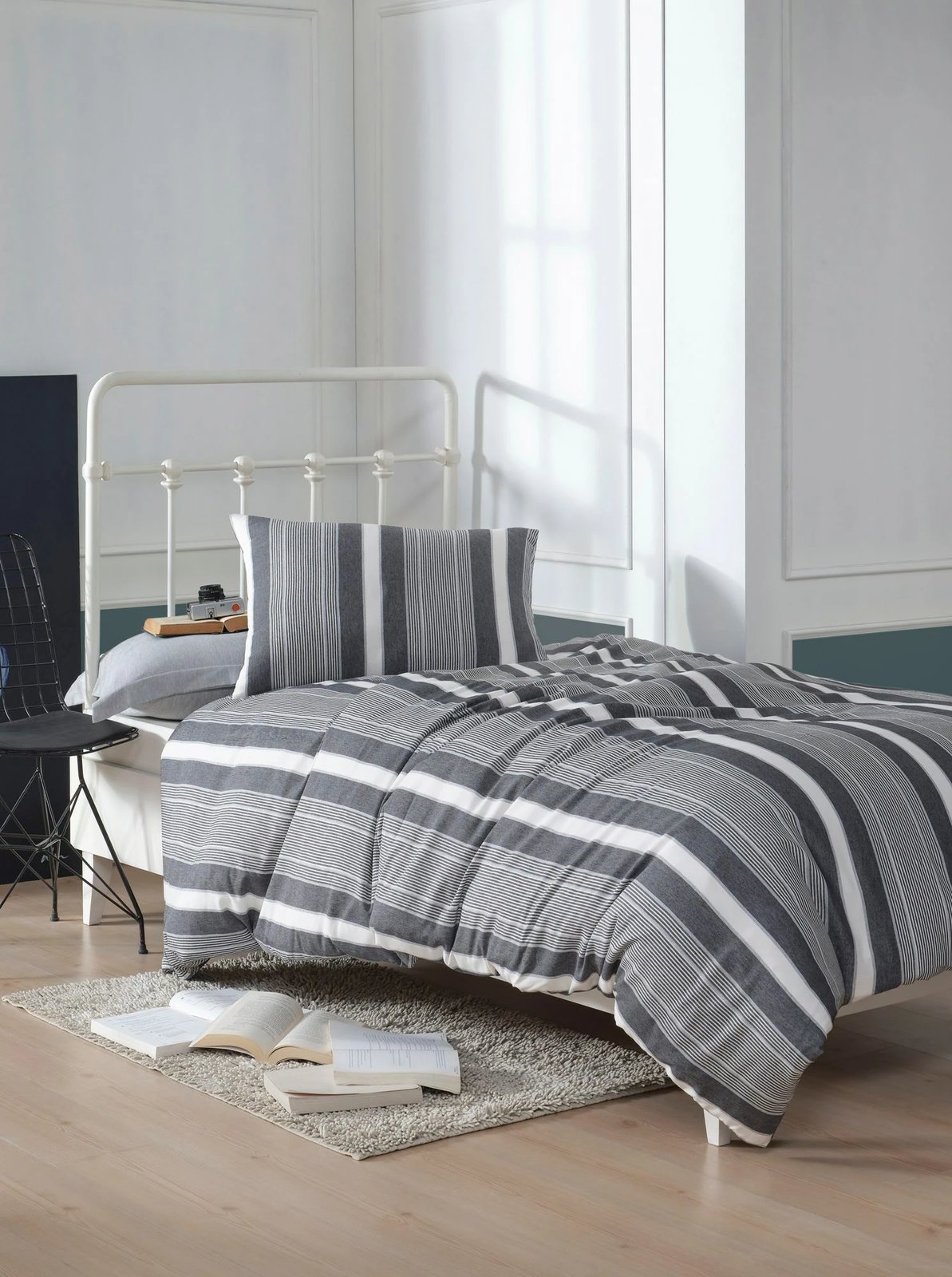 Set mbulesë jorgani Single XL, L'essentiel, Dakar, ngjyrë e zezë/gri/bardhë