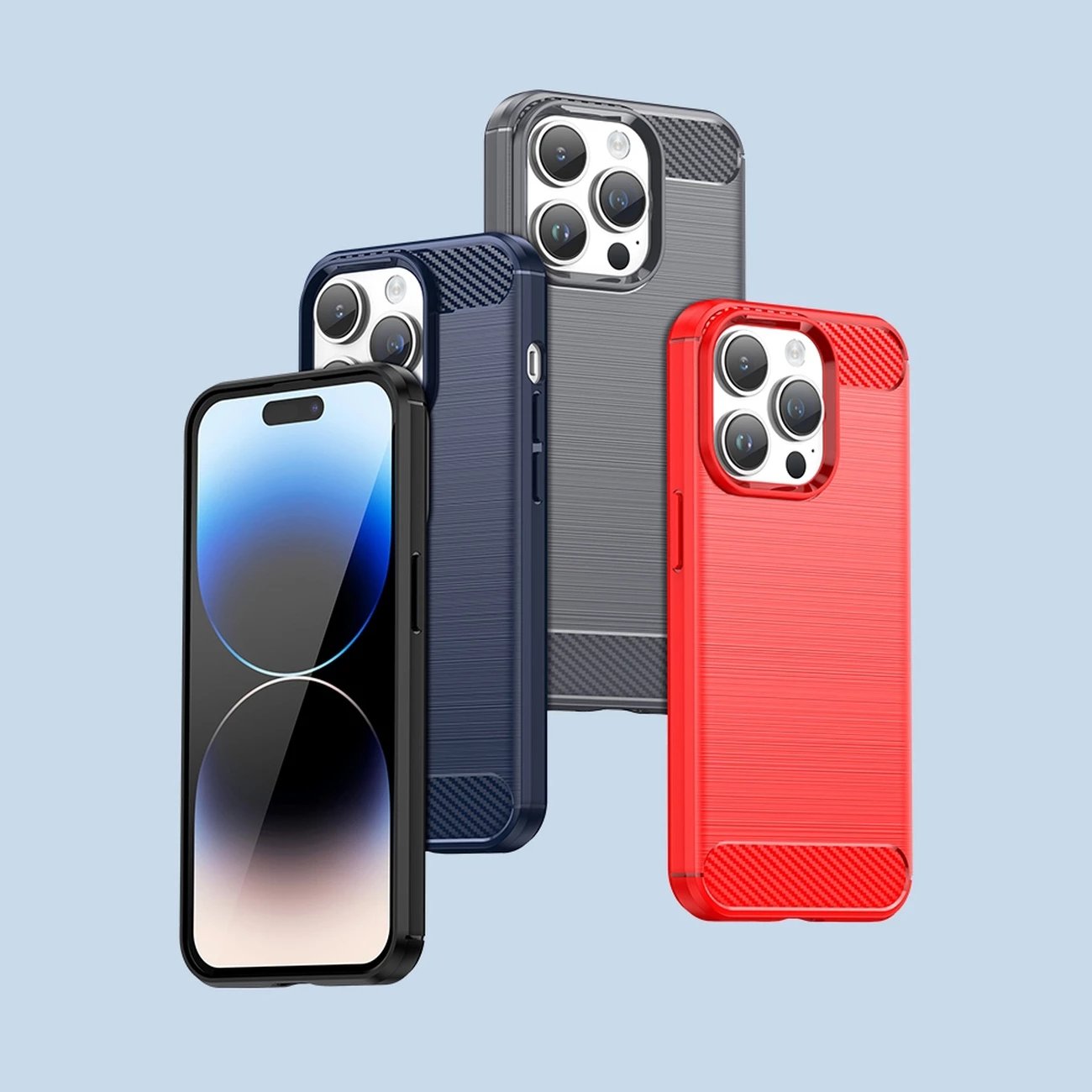 Mbështjellës Hurtel Carbon Case për iPhone 14 Pro Max, TPU, Blu