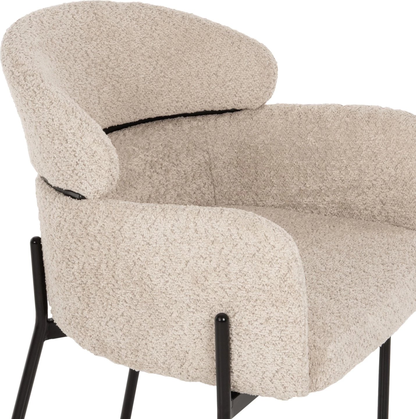 Karrige me krahë WOLF FH8583.02, pëlhurë boucle ecru, këmbë metali të zeza, 58x58x80H cm., set prej 2 copë