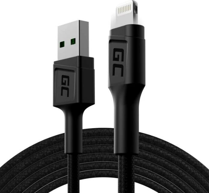 Kabllo USB - Lightning Green Cell GC Ray, 200 cm, e zezë