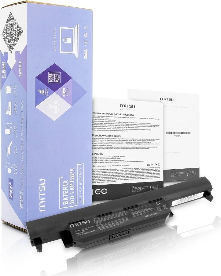 Bateri laptopi Mitsu BC/AS-K55 për Asus A55, K45, K55, 4400 mAh, 10.8-11.1V, e zezë