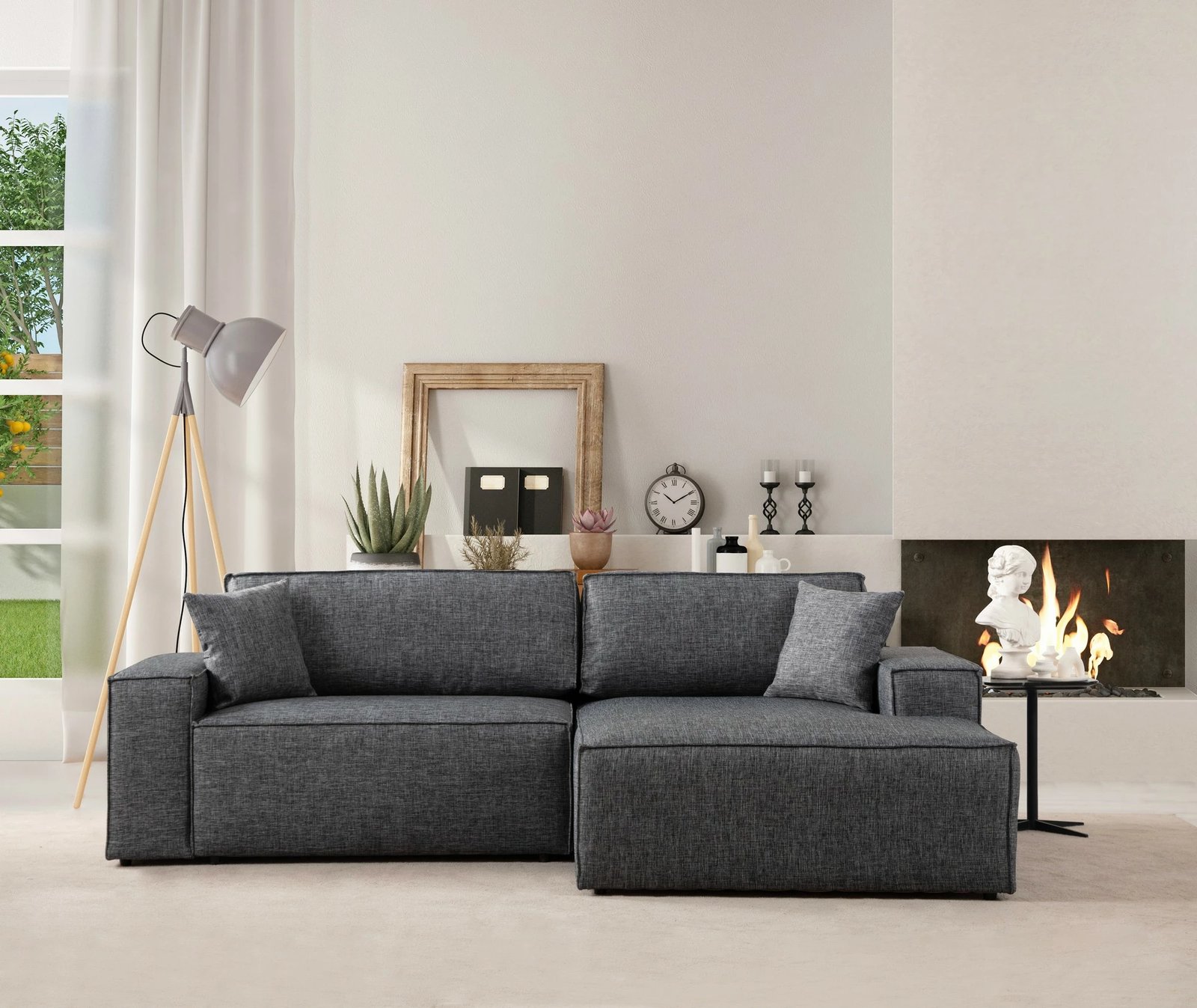 Kënd-sofë krevati Atelier del Sofa, kënd i djathtë, ngjyrë gri e errët