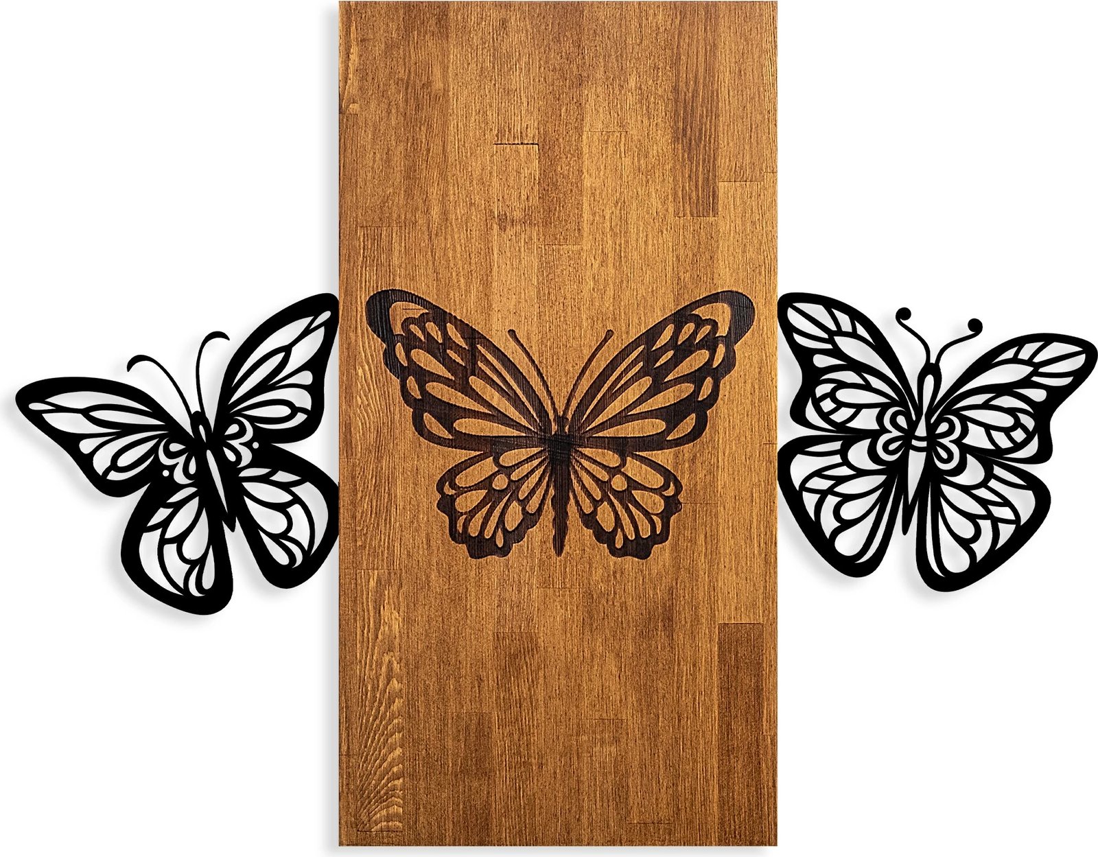 Aksesor dekorativ për mur, dru, flutura, Wallity, ngjyrë arre dhe e zezë