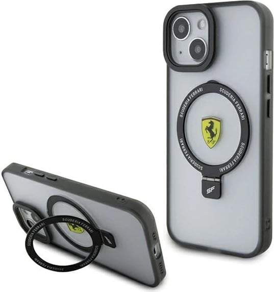 Mbështjellës Ferrari FEHMP15SUSCAH për iPhone 15 6.1", transparent, me ring stand dhe MagSafe