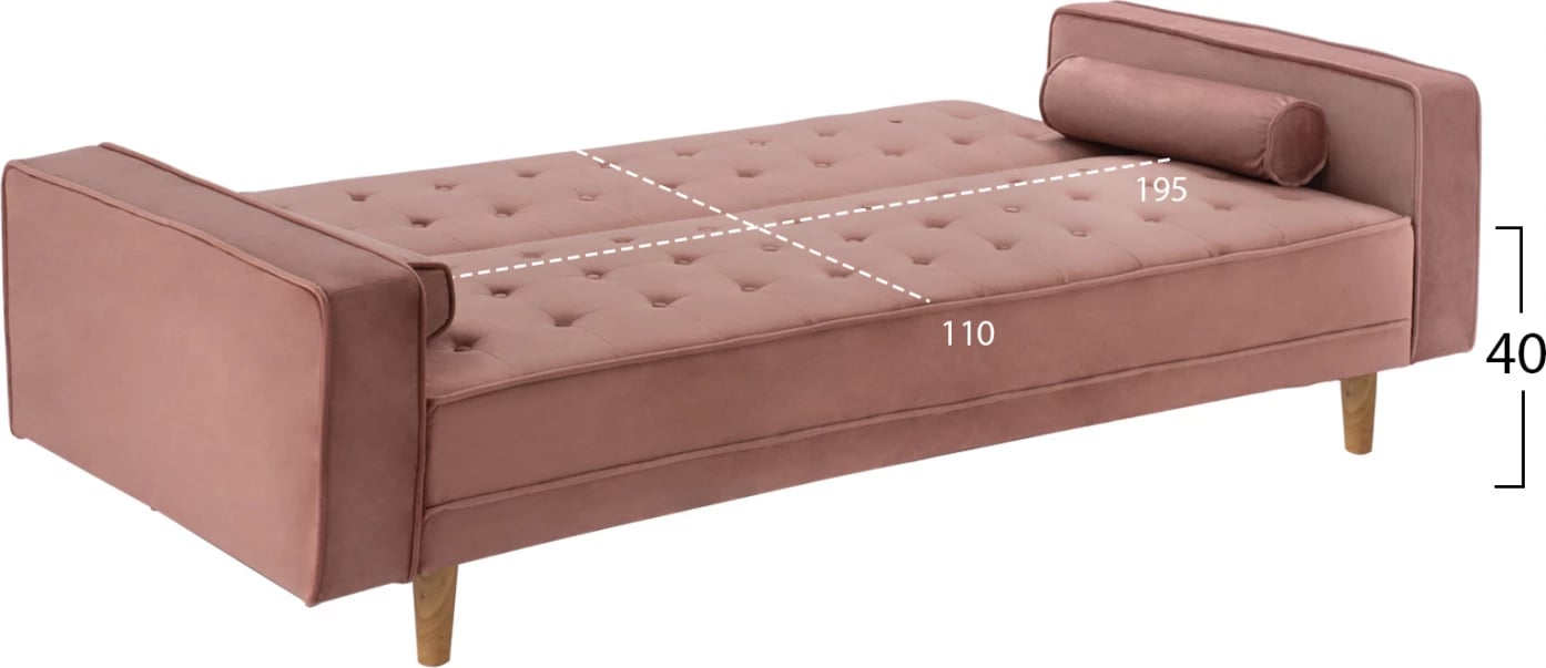 Divan shtrat Salvador FH3150.12 kadife rozë e pluhurosur 224x88x84 cm