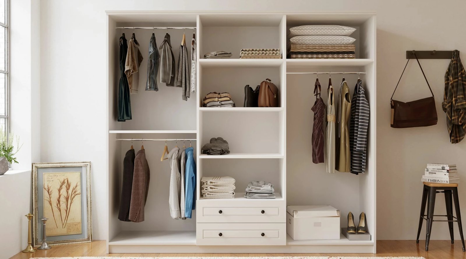 Dollap Skye Decor, Rb-114, ngjyrë e bardhë mat, 210x184x52cm