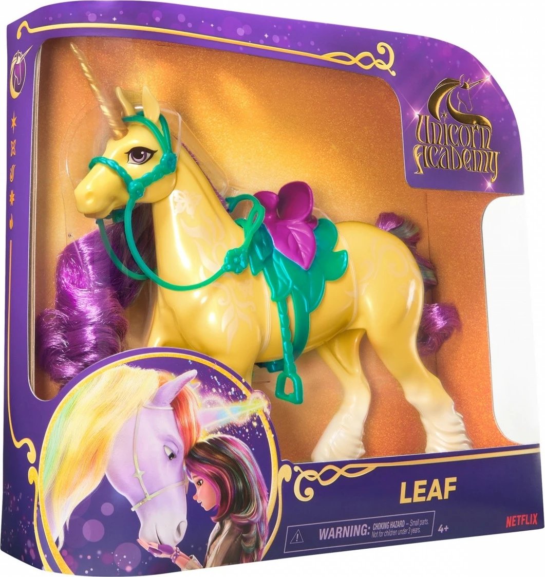 Figurinë lodër Unicorn Academy Spin Master Leaf, 27 cm, plastikë, ngjyrë e verdhë me vjollcë