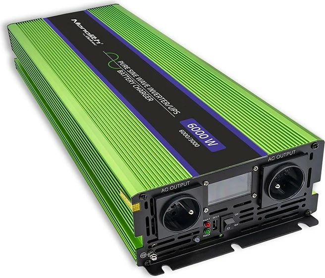 Konvertues voltazhi Qoltec Monolith 51945, 12V në 230V, 3000W/6000W, valë e pastër, LCD, Gjelbër