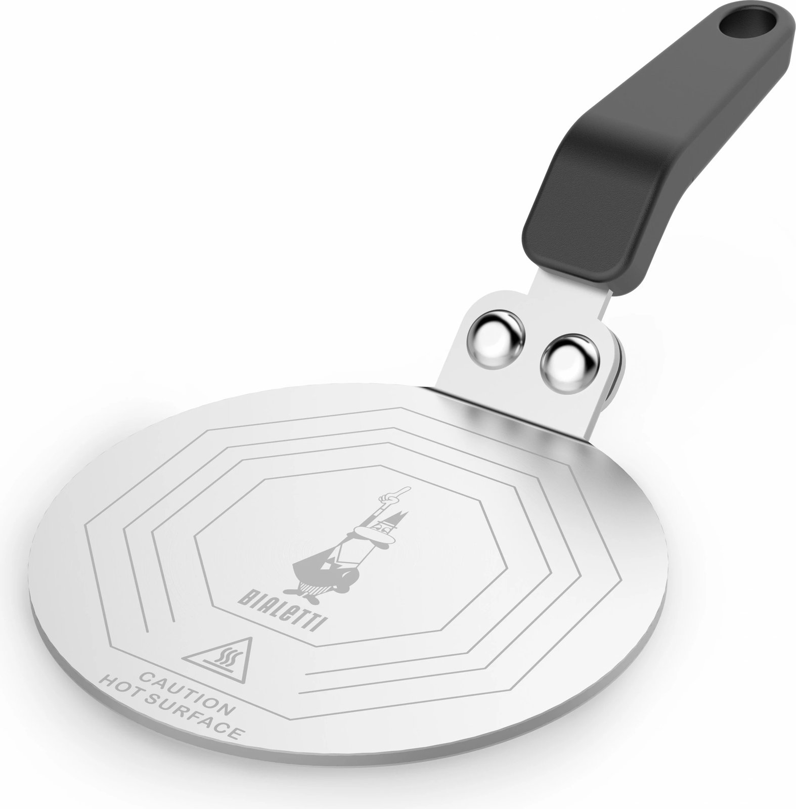Disk induksioni Bialetti DCDESIGN08, 13cm, çelik inox, dorezë bakelit, zi/inox