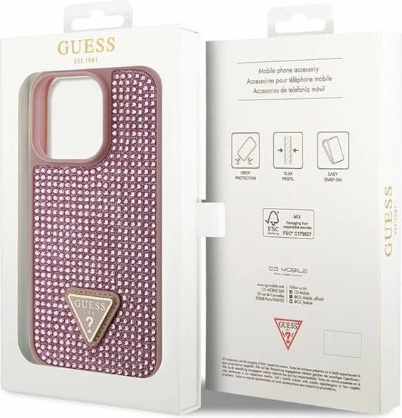 Mbështjellës Guess Rhinestone Triangle për iPhone 14 Pro 6.1", Rozë