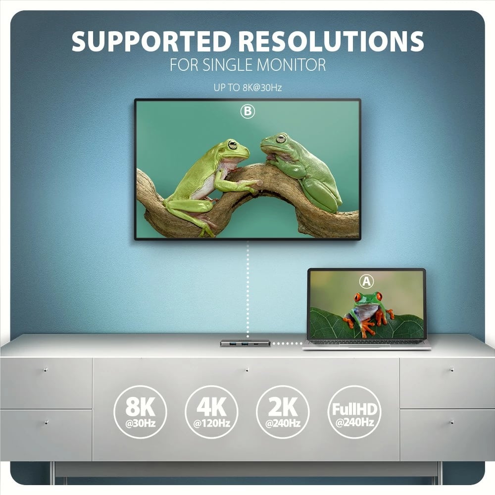 Kasë portesh AXAGON HMC-5H8K, 5in1, 5Gbps, 2x USB-A, 1x USB-C, HDMI 8K/30Hz, PD 100W, Gri