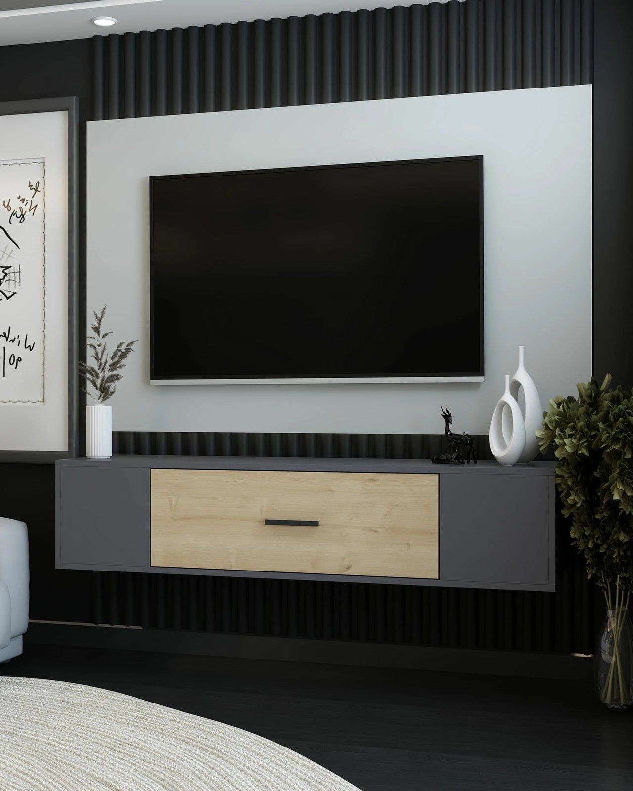 Komodë TV Skye Decor, antracit, lisi sapphire