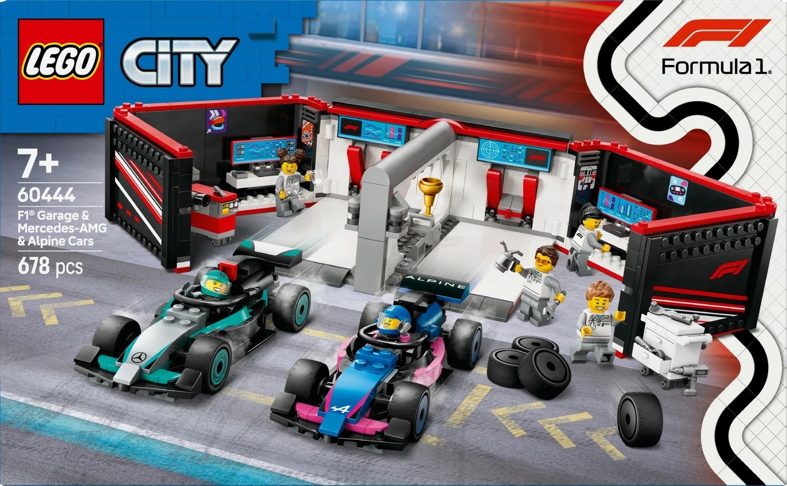 Set ndërtimi LEGO City 60444, F1 Garage & Mercedes-AMG dhe Alpine Race Cars, 678 pjesë