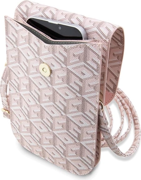 Çantë për celular Guess G Cube Stripe, eco lëkurë, rozë